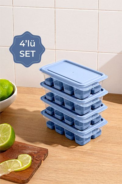 Vienev 8 Compartment Blue Silicone Ice Mold - Set of 4