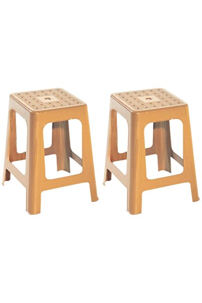 Papatya Mercan Plastik Tabure - Bahçe Balkon Taburesi Teak (2 ADET)