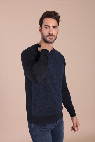 Ferraro Ανδρικό πουλόβερ Navy Blue Crew Neck Superfine Wool