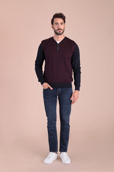 Ferraro Ανδρικό πουλόβερ Navy Blue V Neck Superfine Wool 3914 VP
