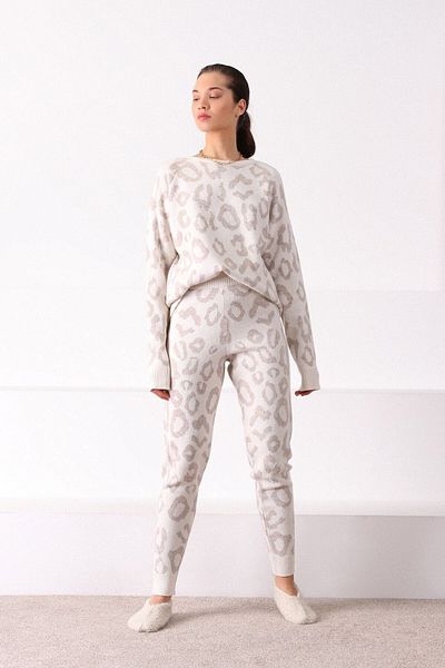 Ferraro Women's Leopard Print Crew Neck Cashmere Women's Knitwear Sweater