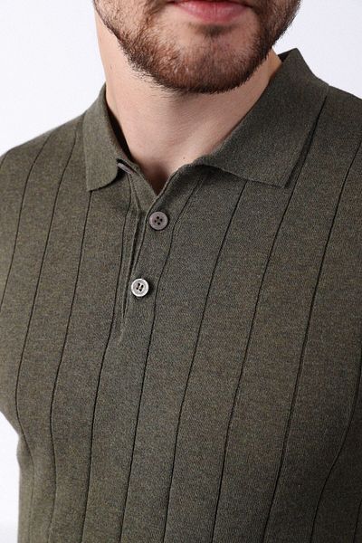 Ferraro Ανδρικό πλεκτό μπλουζάκι Khaki Polo Neck 100% Cotton
