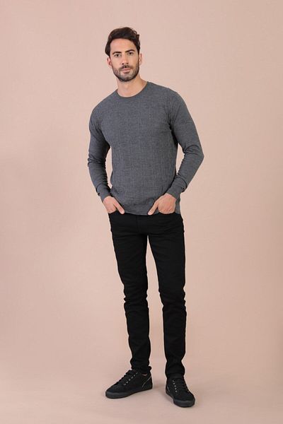 Ferraro Ανδρικό πουλόβερ από μαλλί Anthracite Crew Neck Superfine