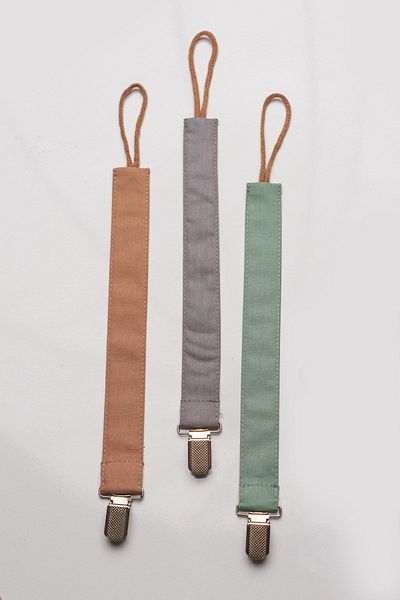 MyVera Mink Gray Green Pacifier Strap Set - Pacifier Chain Set of 3 - 100% Cotton Fabric