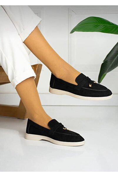 dabab shoes حذاء باليه نسائي كاجوال مريح من الجلد السويدي - نعل مسطح