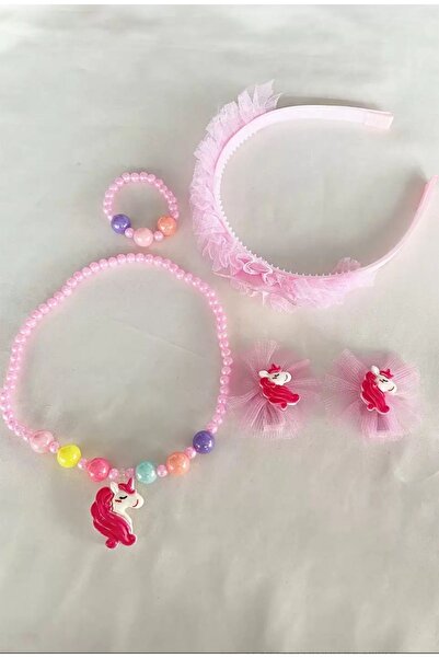 NİLZ Açık Pembe Renk Çocuk Kolye Ve Bileklik Toka Set