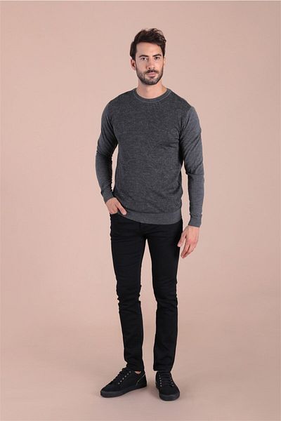Ferraro Ανδρικό πουλόβερ από μαλλί Anthracite Crew Neck Superfine