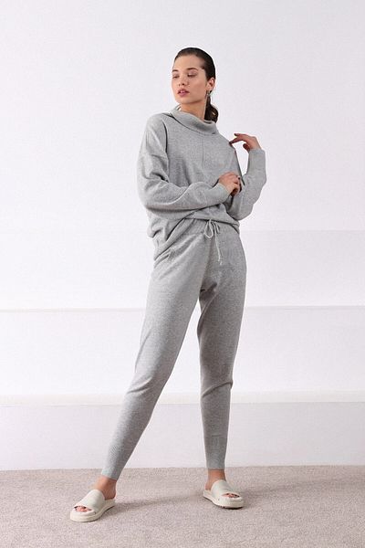 Ferraro A.grey Pocketed Skinny Leg Cashmere Women's Knitwear Trousers