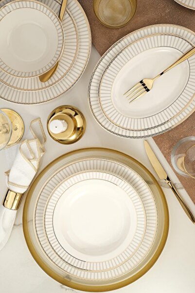 Kütahya Porselen Kutahya Porselen Bone Kalipso Tafelservice, 27-teilig, 6 Personen, Goldrand