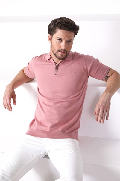 Ferraro K.gül Polo Collar Zippered 100% Cotton Men's Knitwear T-shirt