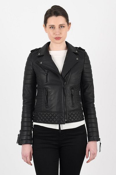 ALİN Venus Black Biker Leather Women's Coat - Genuine Leather