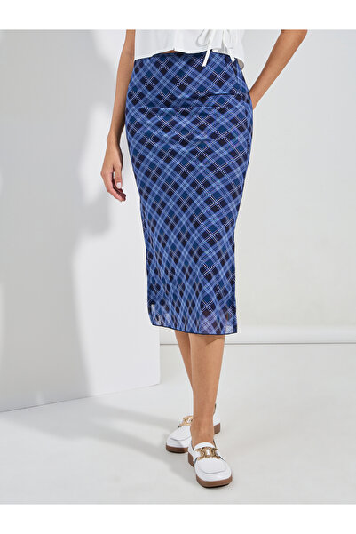 Styli منقوشة مربع تنورة ميدي مع الشق الجانبي