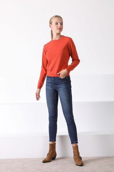 Ferraro Women's Orange Round Neck Knitwear Sweater