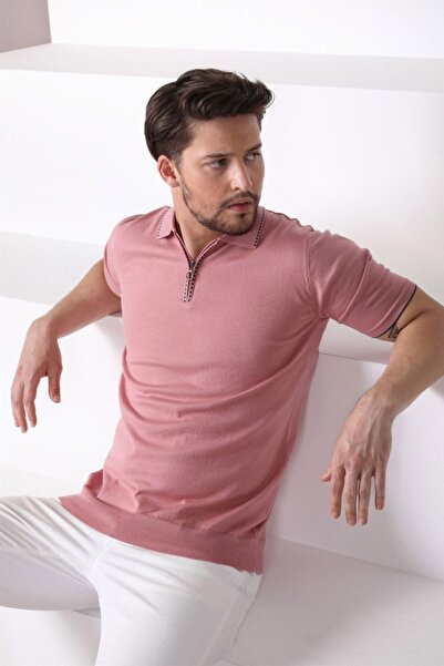 Ferraro K.gül Polo Collar Zippered 100% Cotton Men's Knitwear T-shirt