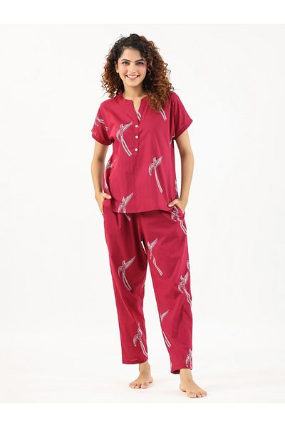 Sanskrutihomes By Styli Cotton Bird Print Top & Pyjama Set
