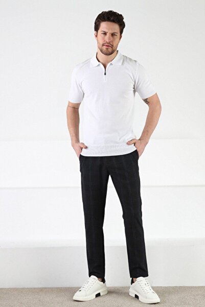 Ferraro White Zippered Polo Collar 100% Cotton Men's Knitwear T-shirt