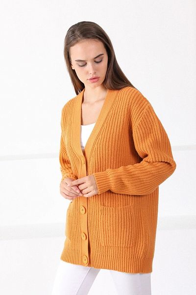 Ferraro Women's Orange Lamb Wool Oversize Knitwear Cardigan