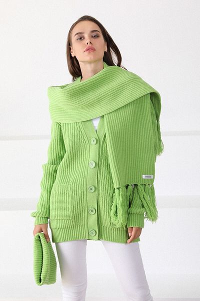 Ferraro Set beretă eșarfă din lână merinos cu măr verde pentru femei