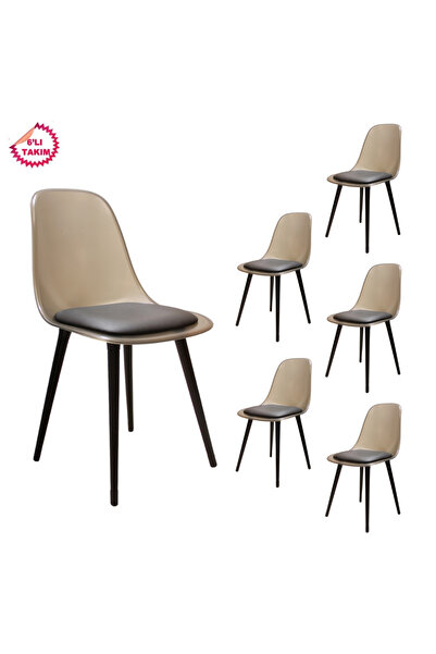 Estelia Netaks Abant Sandalye Siyah Metal Ayaklı (Şeffaf) Minderli 6' lı Takım