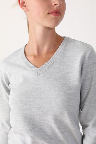 Ferraro Pulover de damă gri deschis tricotaj cu decolteu în V