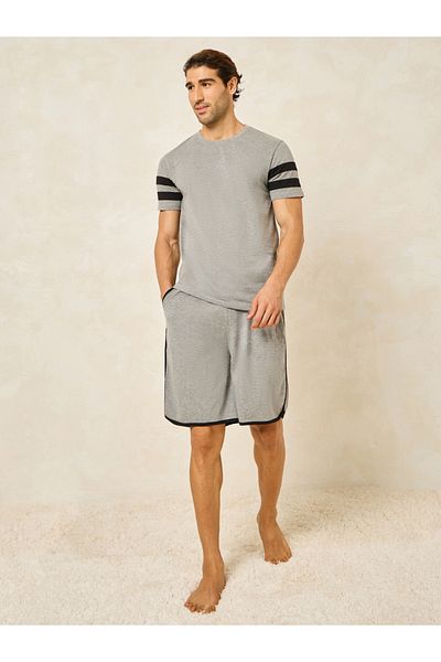 Styli Striped Sleeves Detail T-Shirt & Shorts Set