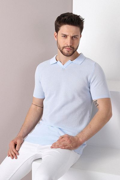 Ferraro A.albastru/alb Guler polo cu model cu ochi 100% bumbac Tricou tricotaj pentru bărbați