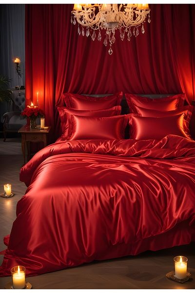 Helen George Satin Double Duvet Cover Set - Red