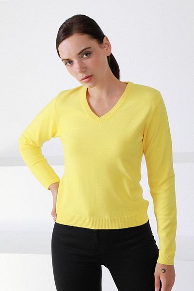 Ferraro Women's Light Yellow V-Neck Knitwear Sweater