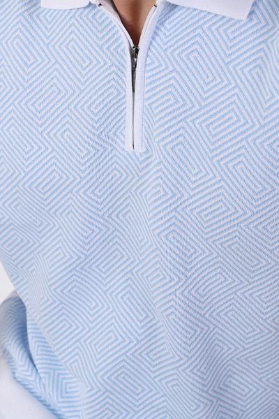 Ferraro Tricou pentru bărbați cu guler polo cu model alb/albastru 100% bumbac