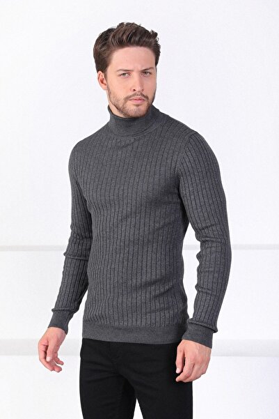 Ferraro Antrasit Balıkçı Yaka Fitilli Erkek Pamuk Kazak