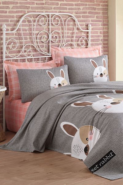 Eponj Home Printed Pique Set Double Rabbit Brown-Grey-Pink