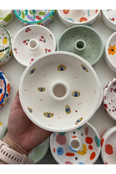 lıghts of candle handmade & 2020 El Yapımı El çizimi Göz Desenli Nazarlı Şamd...