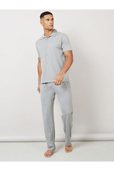 Styli Melange Shirt & Pyjama Nightwear Set