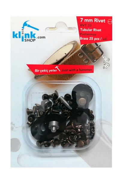 Klinkshop 7mm Antique Yellow Rivet - Number 33 Hammer Application Apparatus and 25 Pieces Trok Kit - Stainless Brass