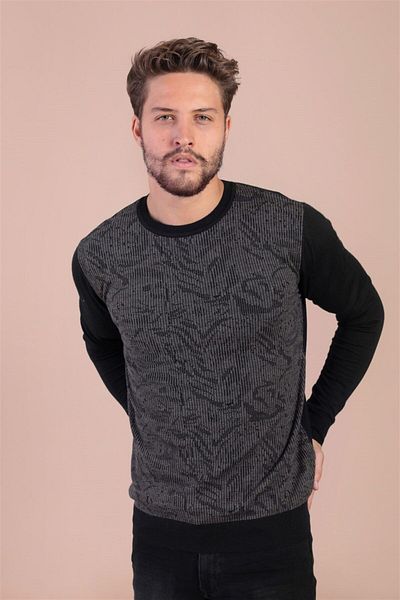 Ferraro Pulover negru din lână superfină pentru bărbați