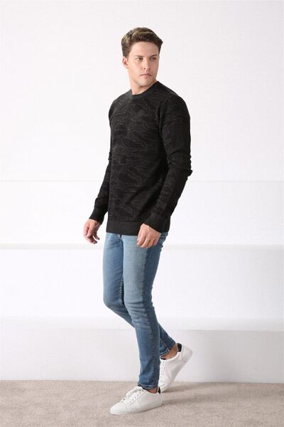 Ferraro Siyah Desenli Bisiklet Yaka %100 Pamuk Erkek Kazak