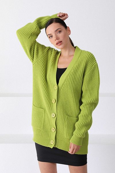 Ferraro Women's Green Fido Wool Oversize Knitwear Cardigan
