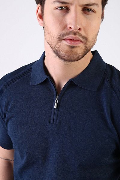 Ferraro Ανδρικό πλεκτό μπλουζάκι A.laci με φερμουάρ Polo Neck 100% βαμβάκι