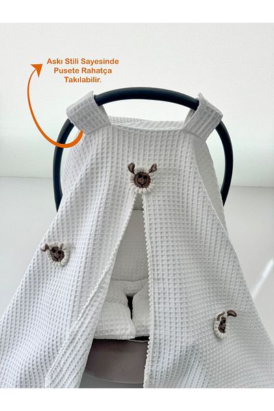 Jaju Baby Stroller Cover and Cushion White Waffle Fabric Organic Lamb Design