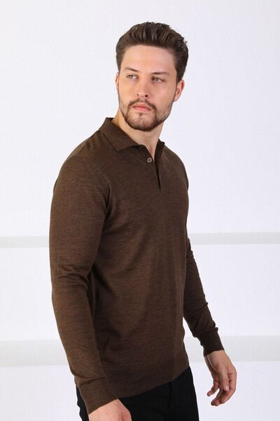 Ferraro Erkek Kahverengi Polo Yaka Superfine Triko Kazak