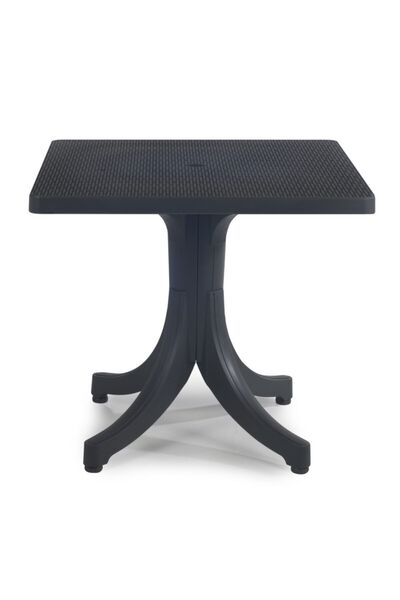 Papatya Diva Plastik Masa - 80x80 Kare Bahçe Balkon Masası -Antrasit & Rattan Dekor