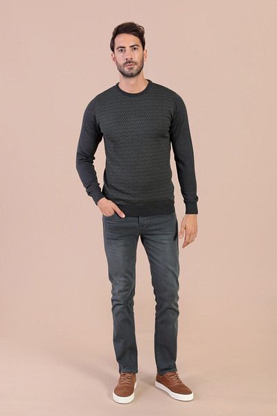 Ferraro Ανδρικό πουλόβερ από μαλλί Anthracite Crew Neck Superfine