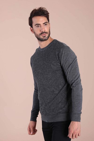 Ferraro Ανδρικό πουλόβερ από μαλλί Anthracite Crew Neck Superfine