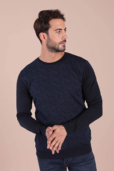 Ferraro Erkek Lacivert     Bisiklet Yaka Superfine Yün Kazak