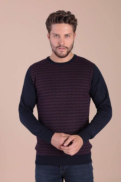 Ferraro Ανδρικό μάλλινο πουλόβερ Navy Blue Crew Neck