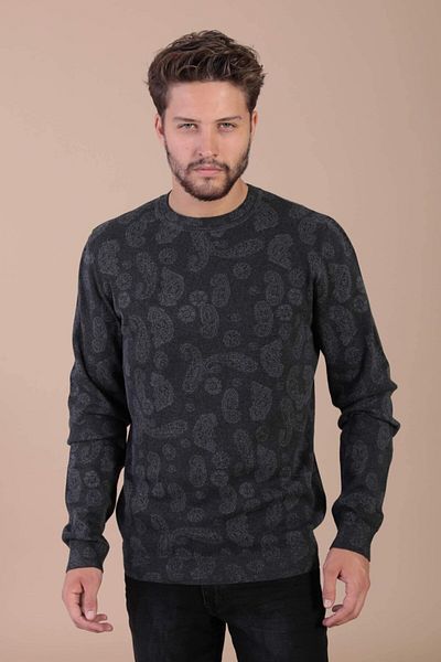 Ferraro Ανδρικό πουλόβερ Anthracite Crew Neck από βαμβακερό μετάξι