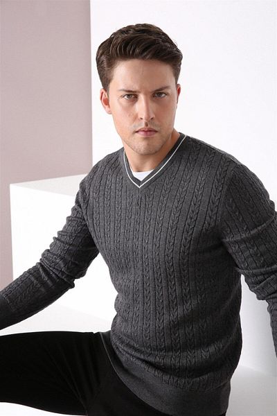 Ferraro Ανδρικό βαμβακερό πουλόβερ Anthracite V-Neck