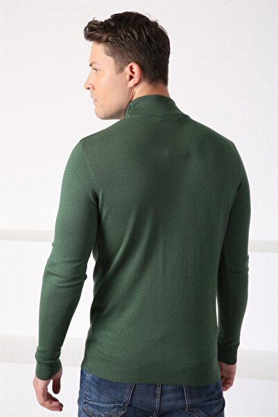 Ferraro Men's Green Half Turtleneck Cotton Sweater