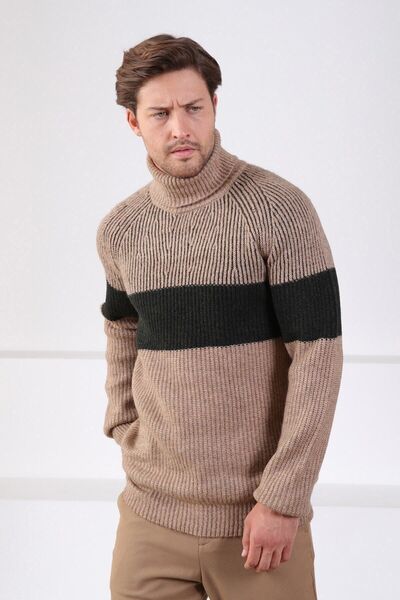 Ferraro Camel Haki Balıkçı Yaka Alpaka Yün Kazak