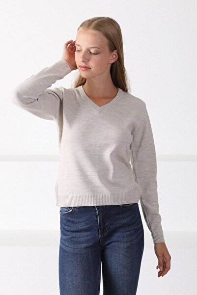 Ferraro Pulover de damă, bej deschis, cu decolteu în V